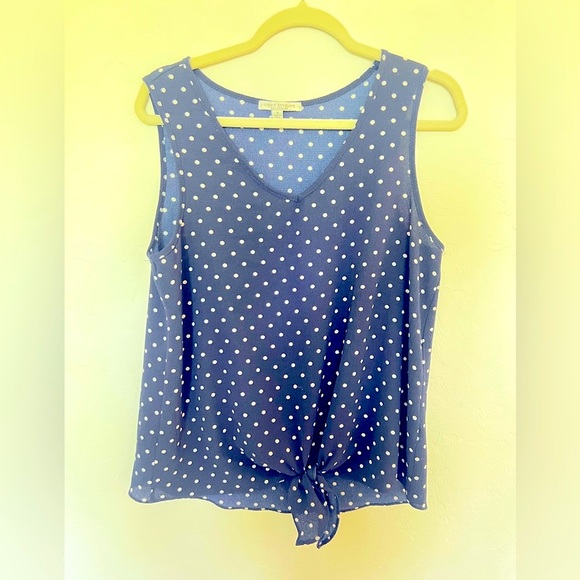 Green Envelope Navy Polka Dot Sleeveless Blouse size M - Picture 1 of 4